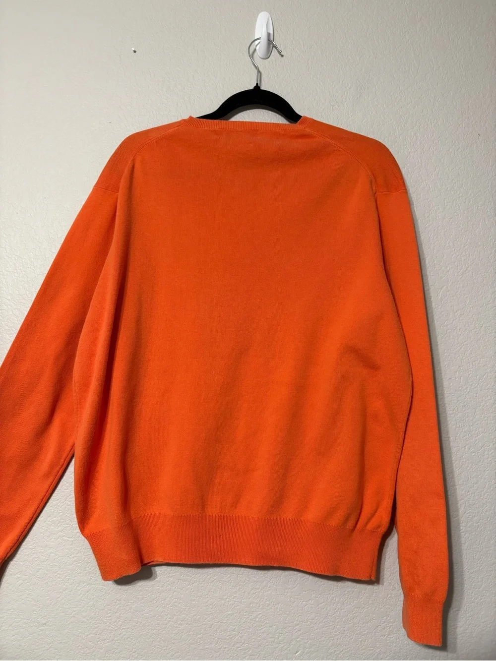 Men’s Polo Ralph Lauren Orange V-Neck Pima Cotton Sweater with Green Pony L